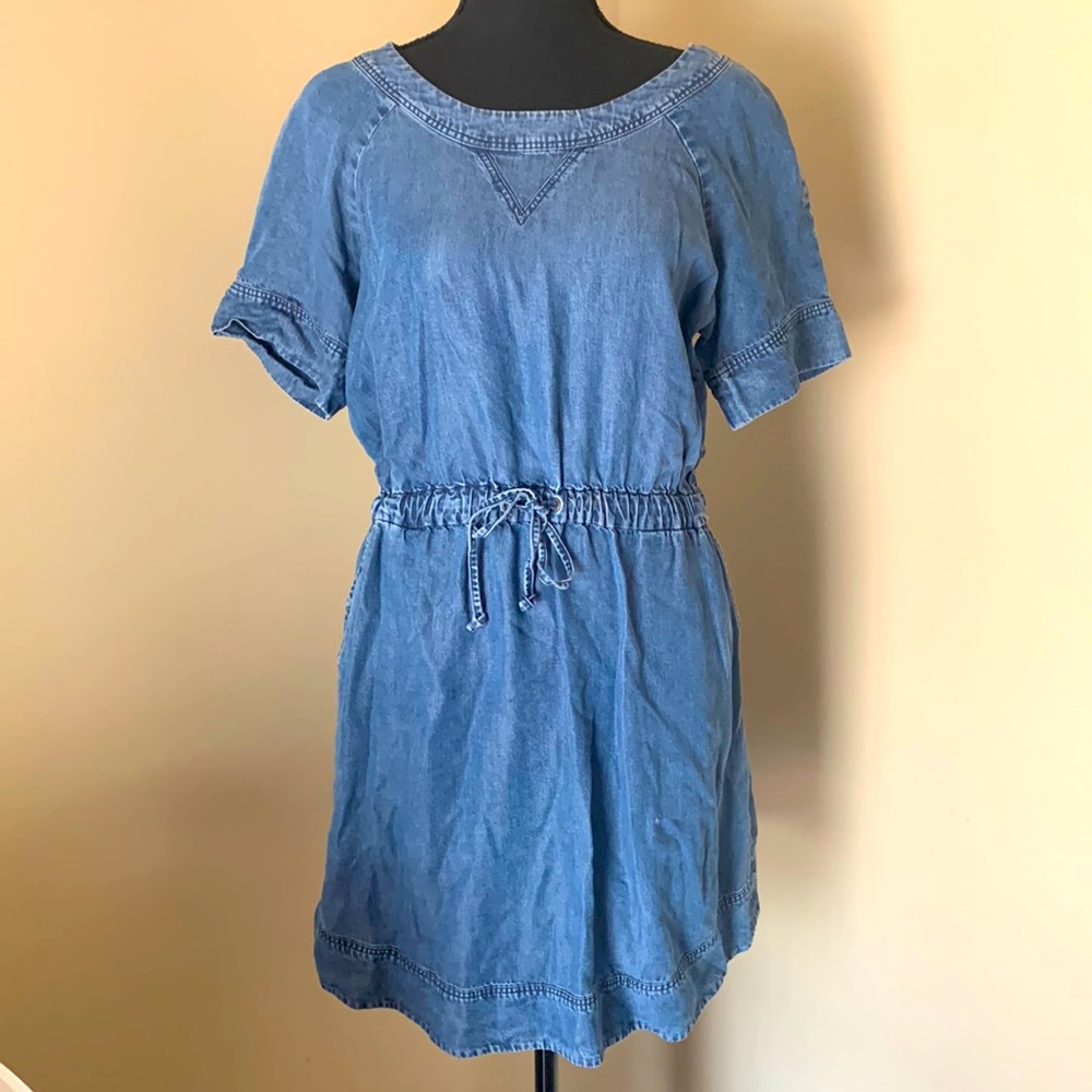 J.Crew Short Sleeve Denim Waist Tie Dress Sz S